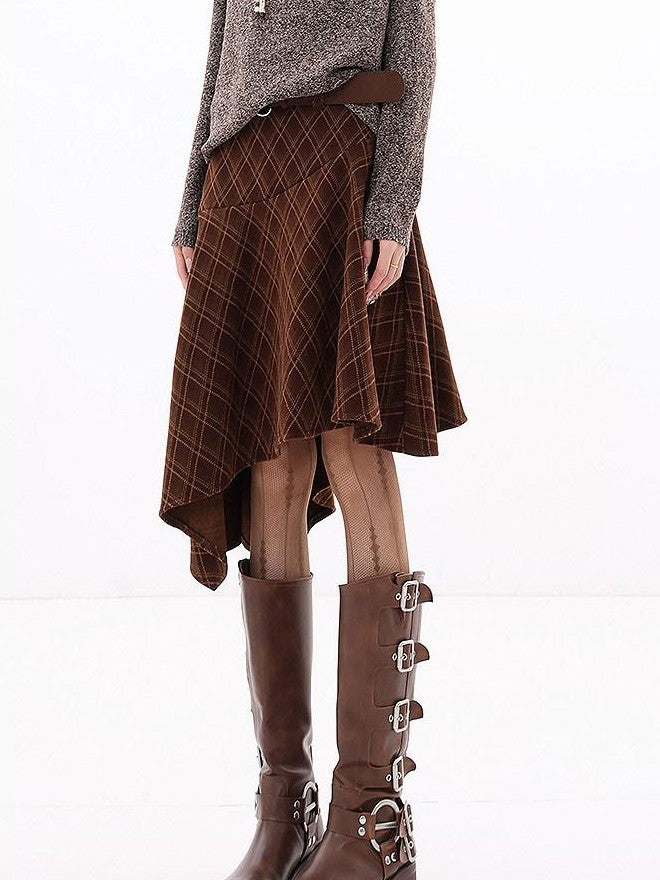 QIUQIU STUDIO Plaid Asymmetric Irregular A Line Women&