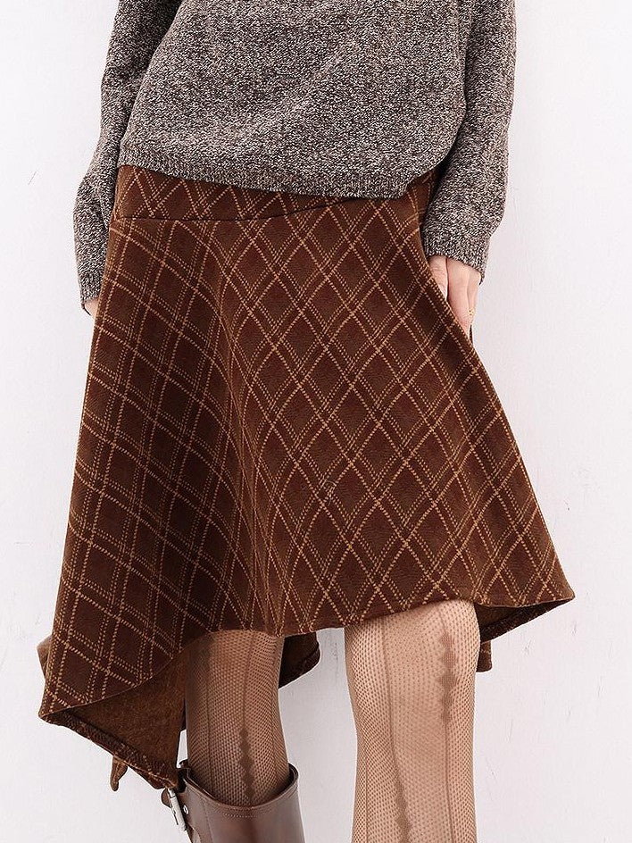 QIUQIU STUDIO Plaid Asymmetric Irregular A Line Women&