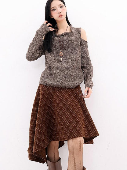 QIUQIU STUDIO Plaid Asymmetric Irregular A Line Women&