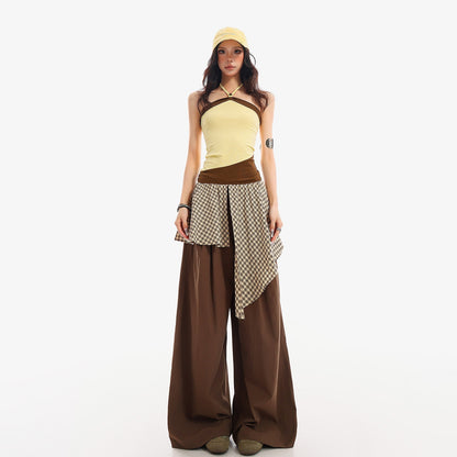 QIUQIU_STUDIO_Plaid_Asymmetrical_Patchwork_Mid_Rise_Loose_Fit_Women&