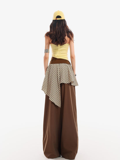 QIUQIU STUDIO Plaid Asymmetrical Patchwork Mid Rise Loose Fit Women&