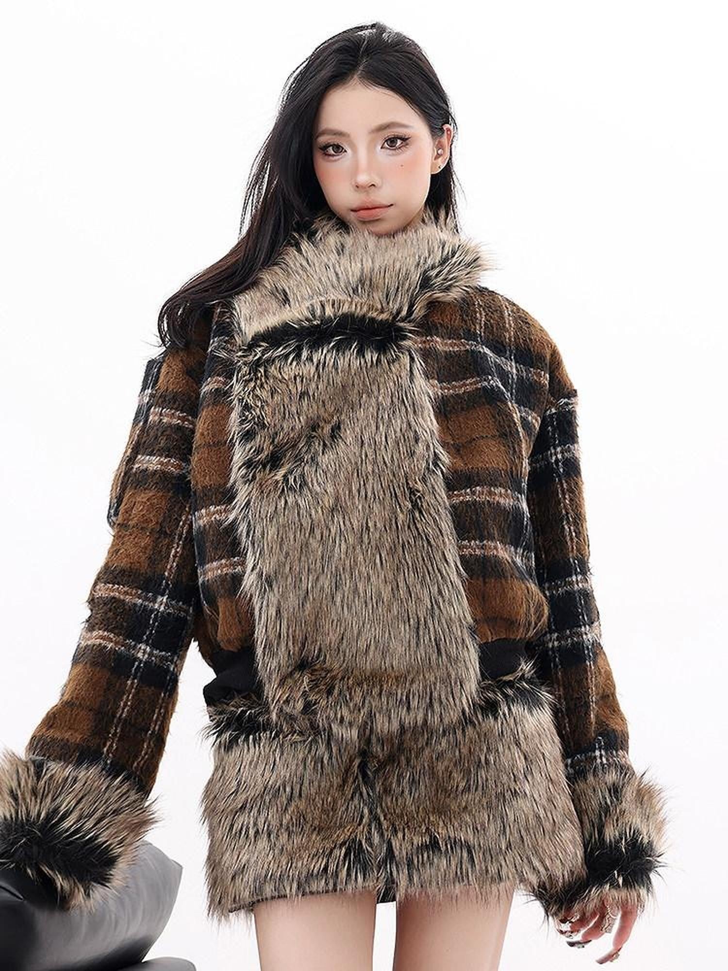 QIUQIU STUDIO Plaid Colorblock Reversible Patchwork Women&