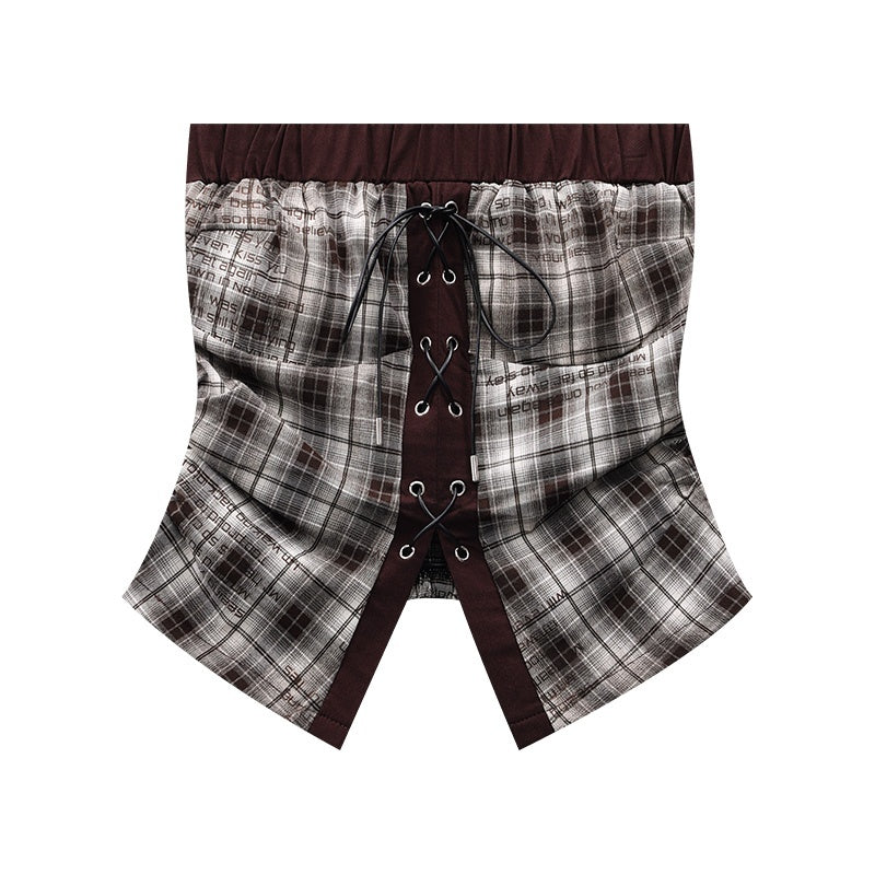 QIUQIU_STUDIO_Plaid_Lace_Up_Cropped_Slim_Fit_Women&