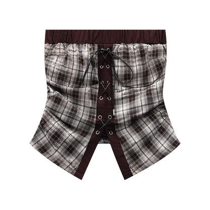 QIUQIU_STUDIO_Plaid_Lace_Up_Cropped_Slim_Fit_Women&