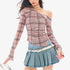 QIUQIU_STUDIO_Plaid_Ruched_One_Shoulder_Slim_Fit_Women&