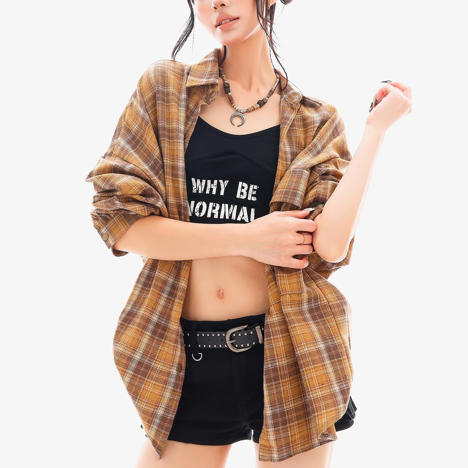 QIUQIU_STUDIO_Plaid_Single_Breasted_Collared_Long_Sleeve_Cardigan_Women&