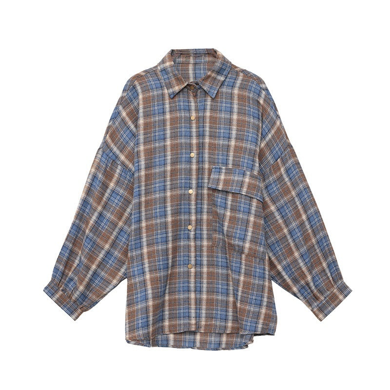 QIUQIU_STUDIO_Plaid_Single_Breasted_Collared_Long_Sleeve_Cardigan_Women&