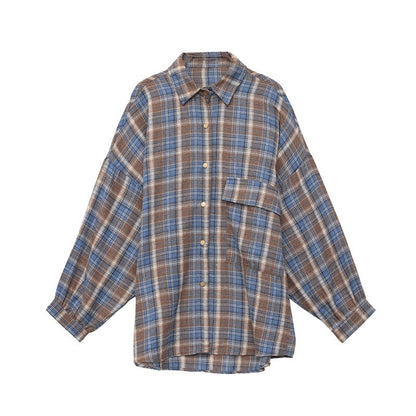 QIUQIU_STUDIO_Plaid_Single_Breasted_Collared_Long_Sleeve_Cardigan_Women&