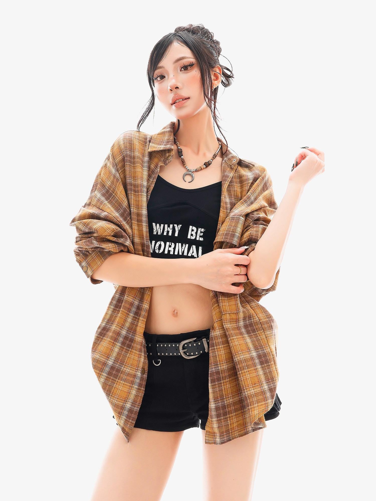 QIUQIU STUDIO Plaid Single Breasted Collared Long Sleeve Cardigan Women&