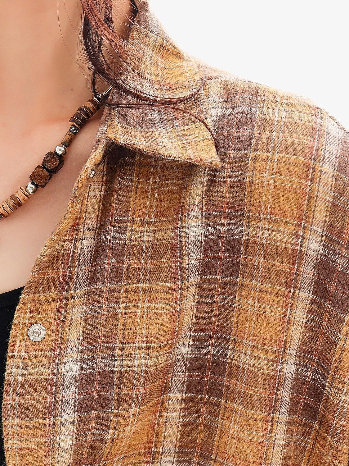 QIUQIU STUDIO Plaid Single Breasted Collared Long Sleeve Cardigan Women&