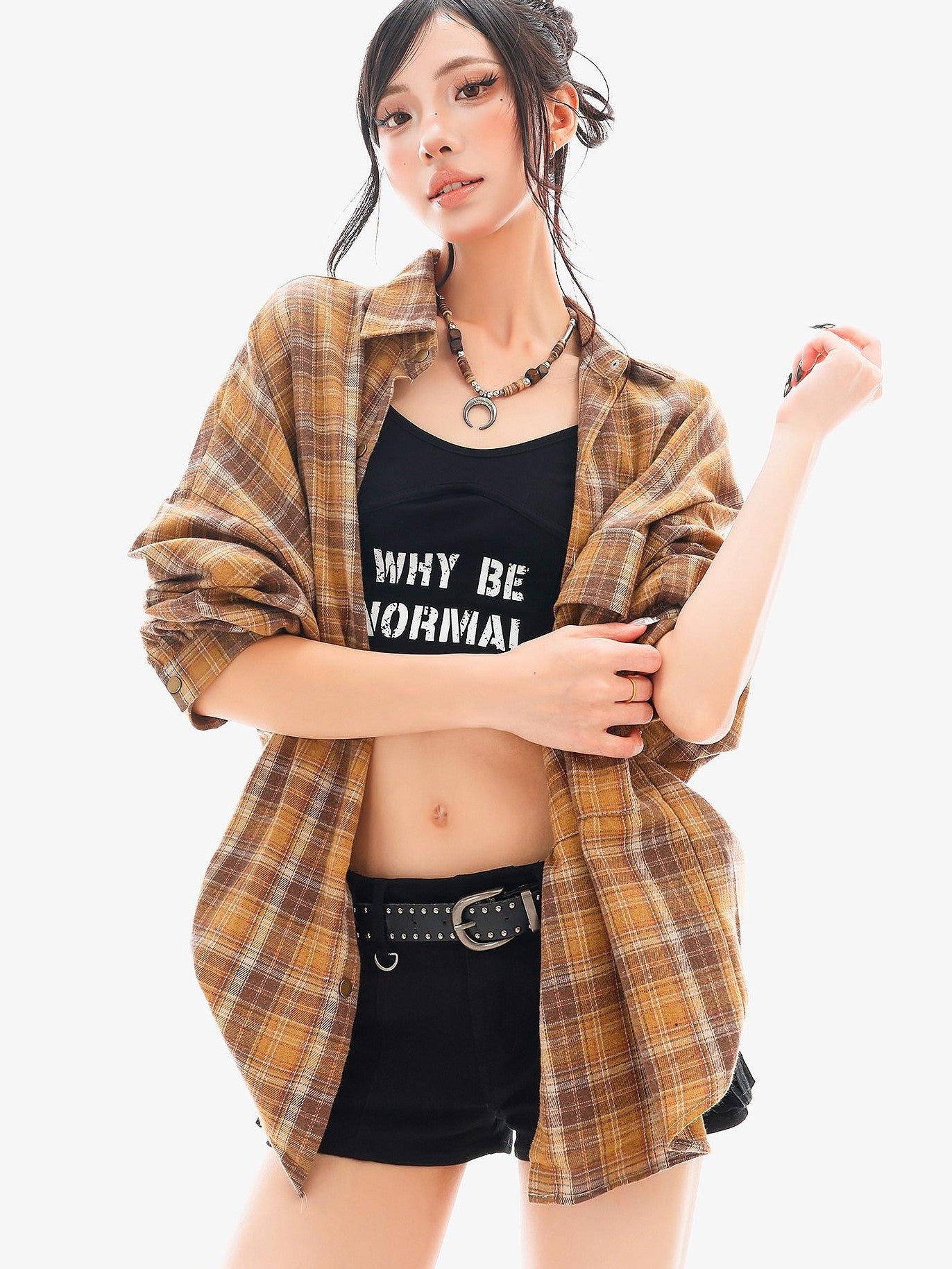 QIUQIU STUDIO Plaid Single Breasted Collared Long Sleeve Cardigan Women&