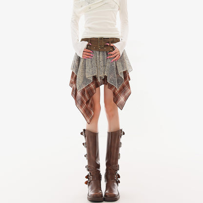 QIUQIU_STUDIO_Plaid_Spliced_A_Line_Women&