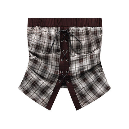 QIUQIU_STUDIO_Plaid_Tie_Front_Asymmetric_Slim_Fitted_Cropped_Women&