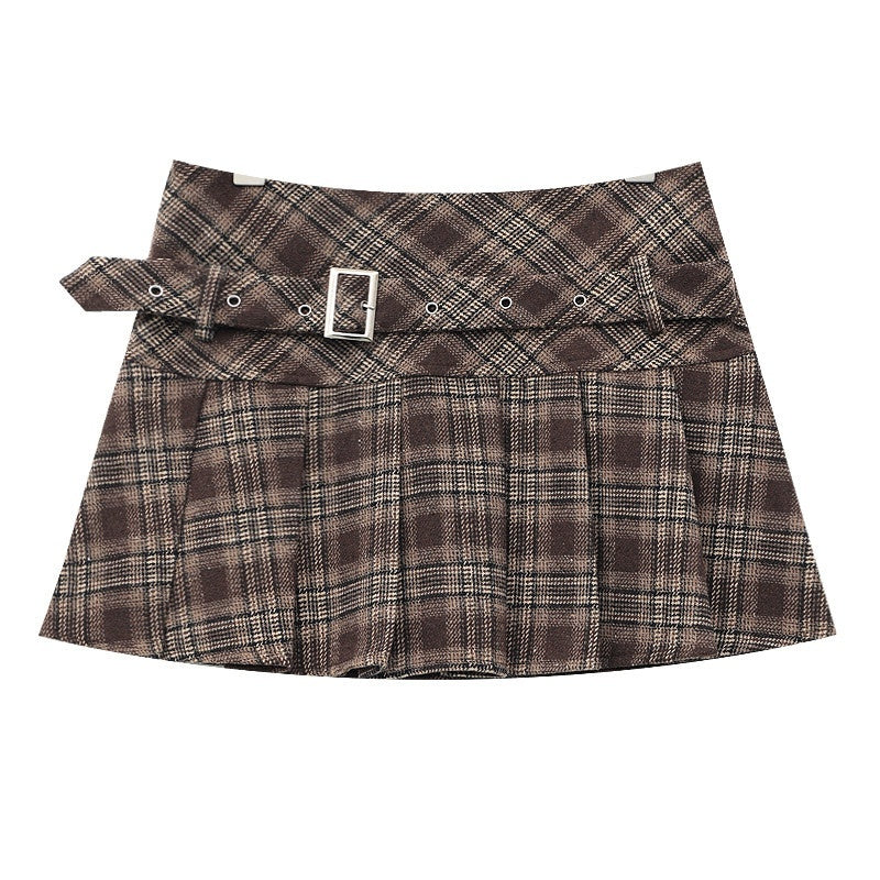 QIUQIU_STUDIO_Plaid_Tweed_Pleated_A_Line_Women&