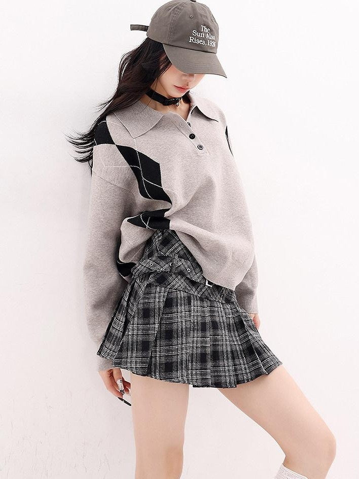 QIUQIU STUDIO Plaid Tweed Pleated A Line Women&