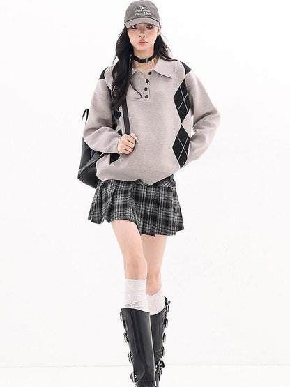 QIUQIU STUDIO Plaid Tweed Pleated A Line Women&
