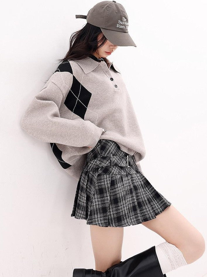 QIUQIU STUDIO Plaid Tweed Pleated A Line Women&