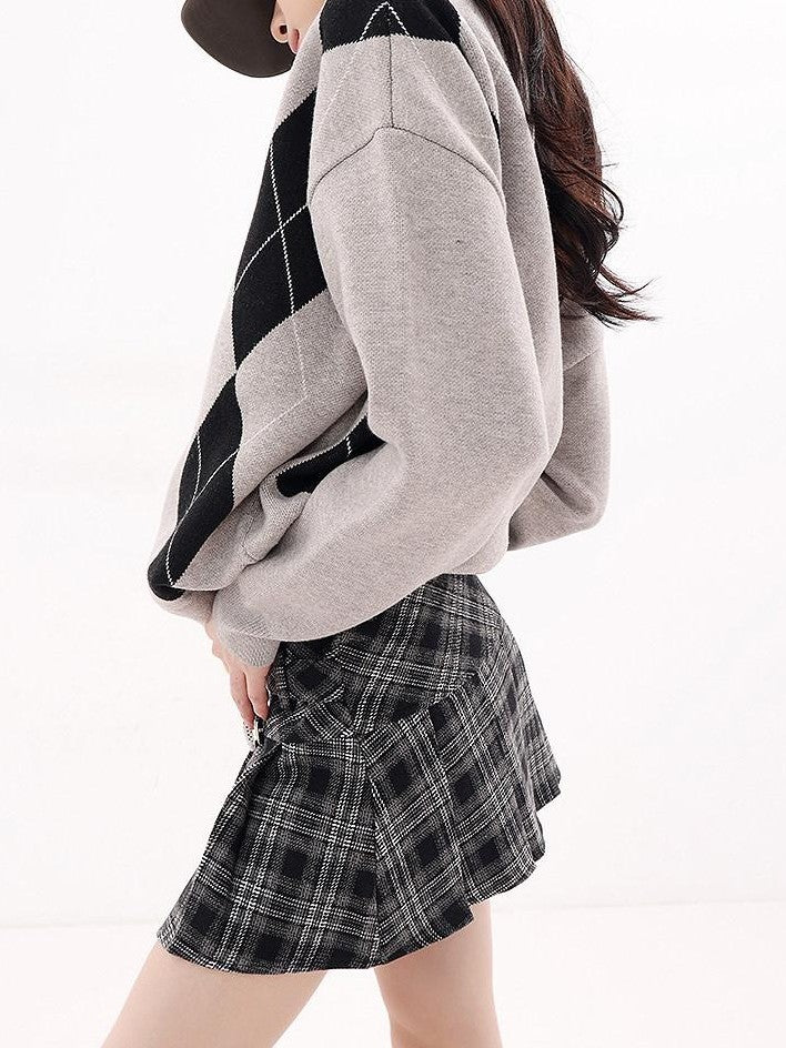 QIUQIU STUDIO Plaid Tweed Pleated A Line Women&