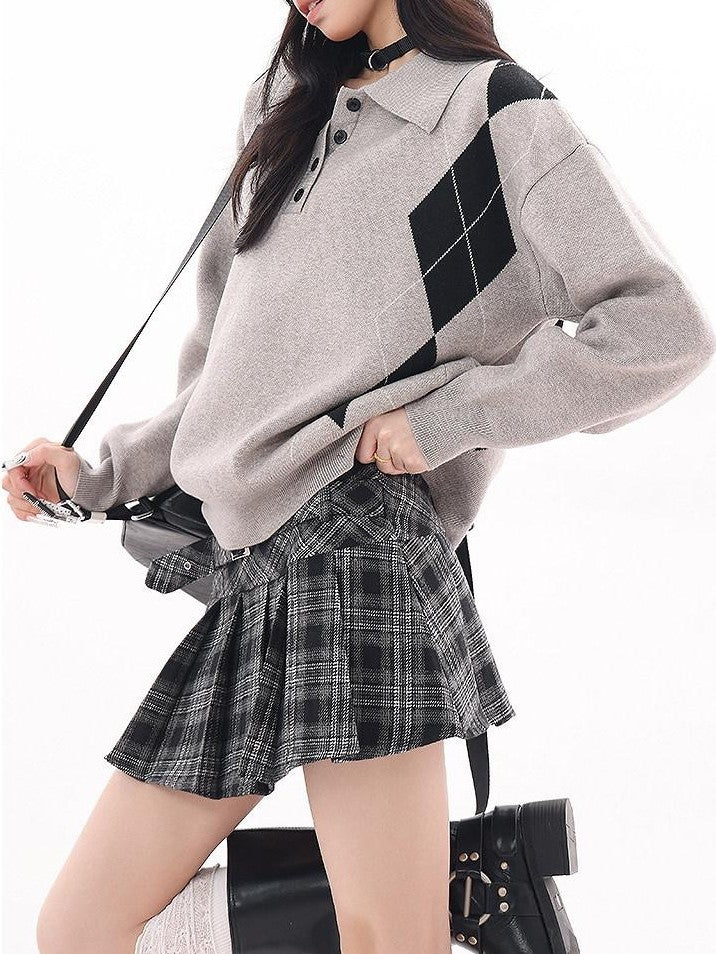 QIUQIU STUDIO Plaid Tweed Pleated A Line Women&