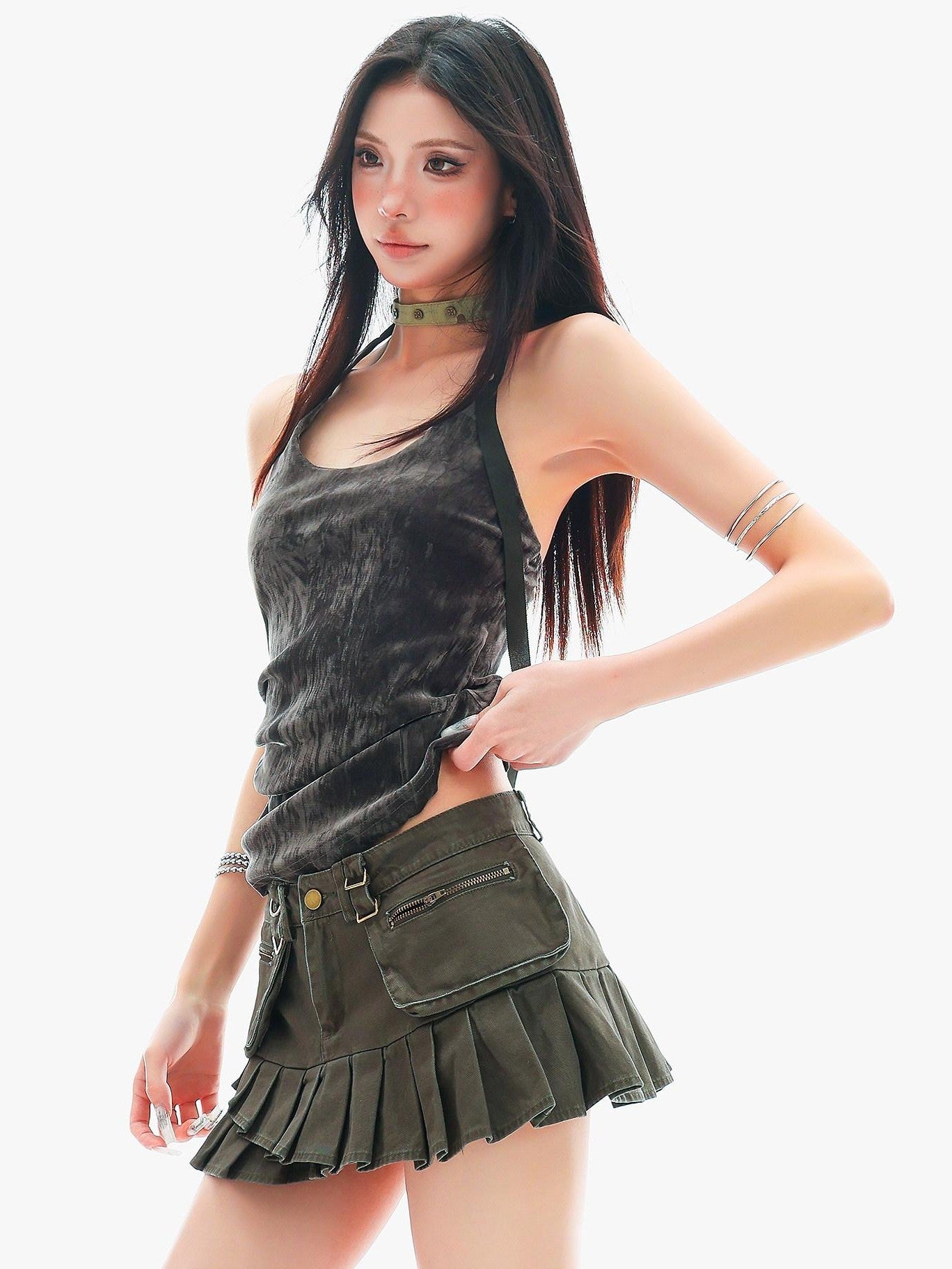 QIUQIU STUDIO Plush Backless U Neck Waist Cinch Slim Fit Women&