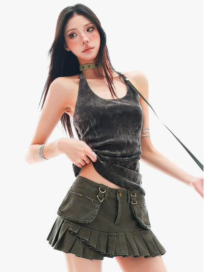 QIUQIU STUDIO Plush Backless U Neck Waist Cinch Slim Fit Women&