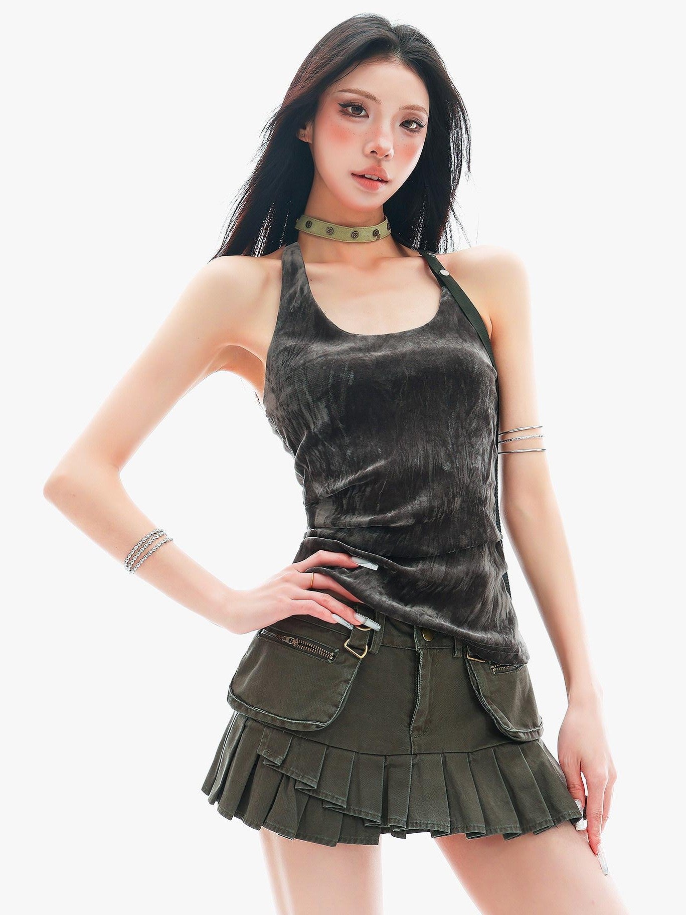 QIUQIU STUDIO Plush Backless U Neck Waist Cinch Slim Fit Women&