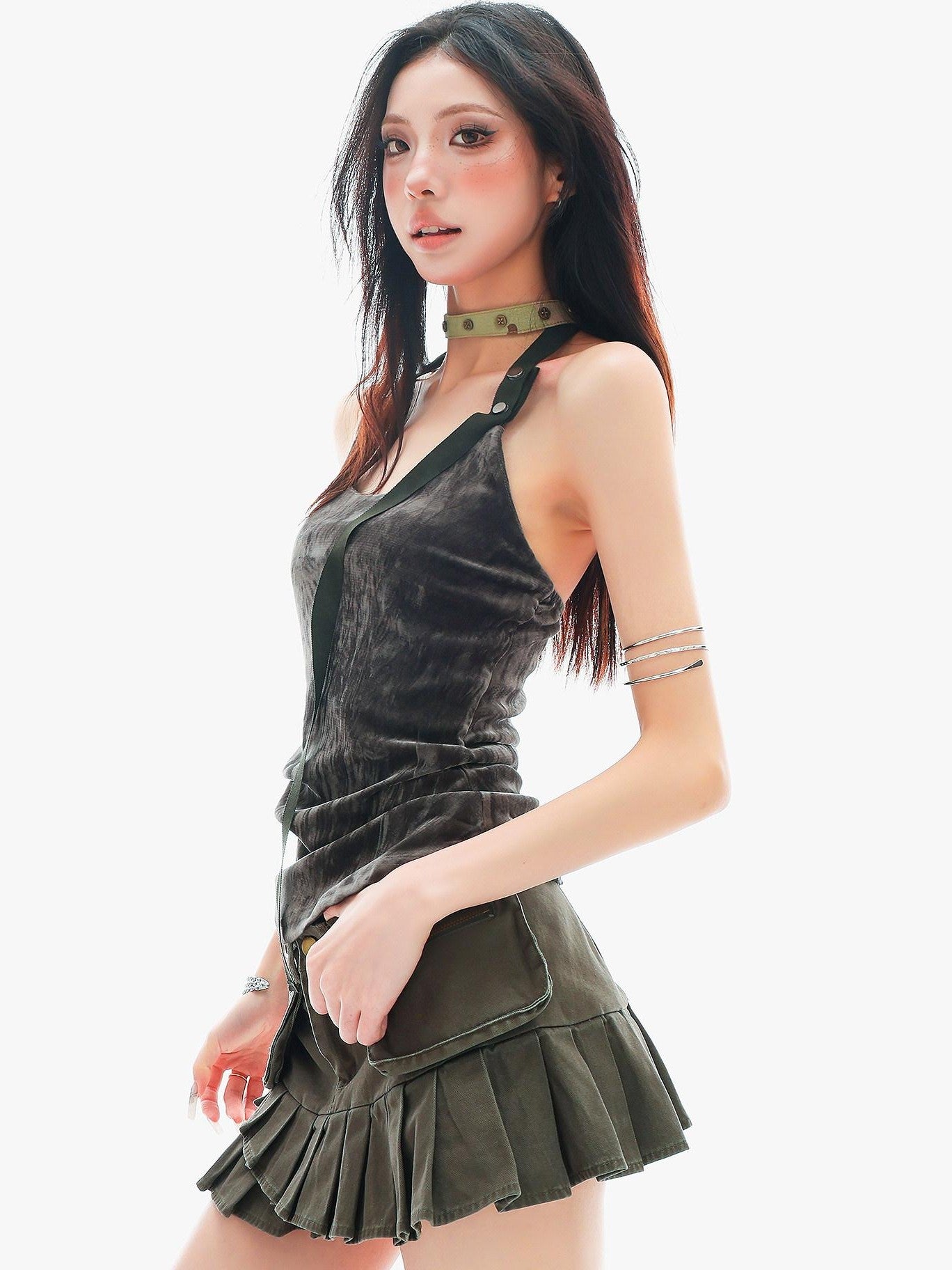 QIUQIU STUDIO Plush Backless U Neck Waist Cinch Slim Fit Women&