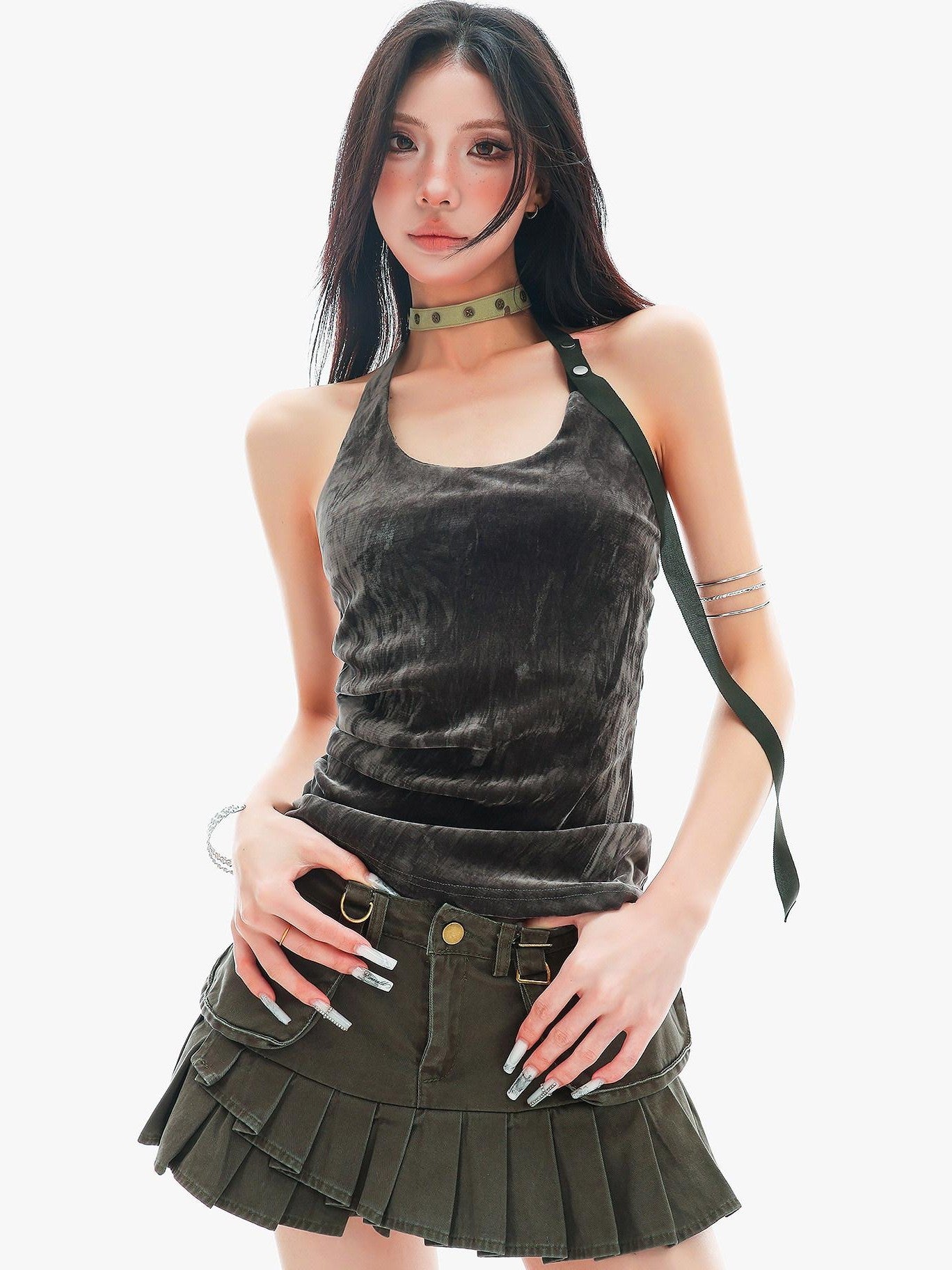 QIUQIU STUDIO Plush Backless U Neck Waist Cinch Slim Fit Women&