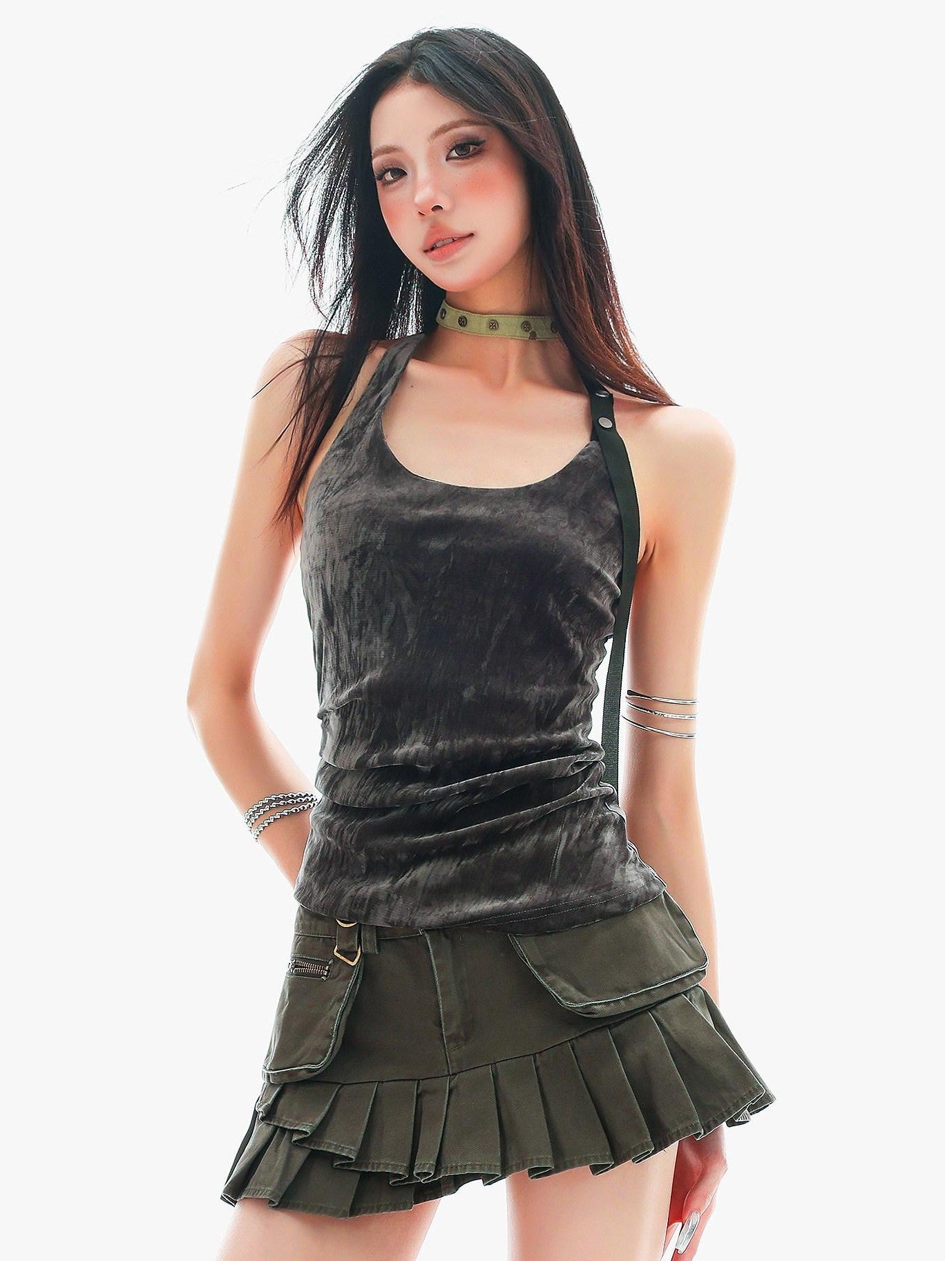 QIUQIU STUDIO Plush Backless U Neck Waist Cinch Slim Fit Women&