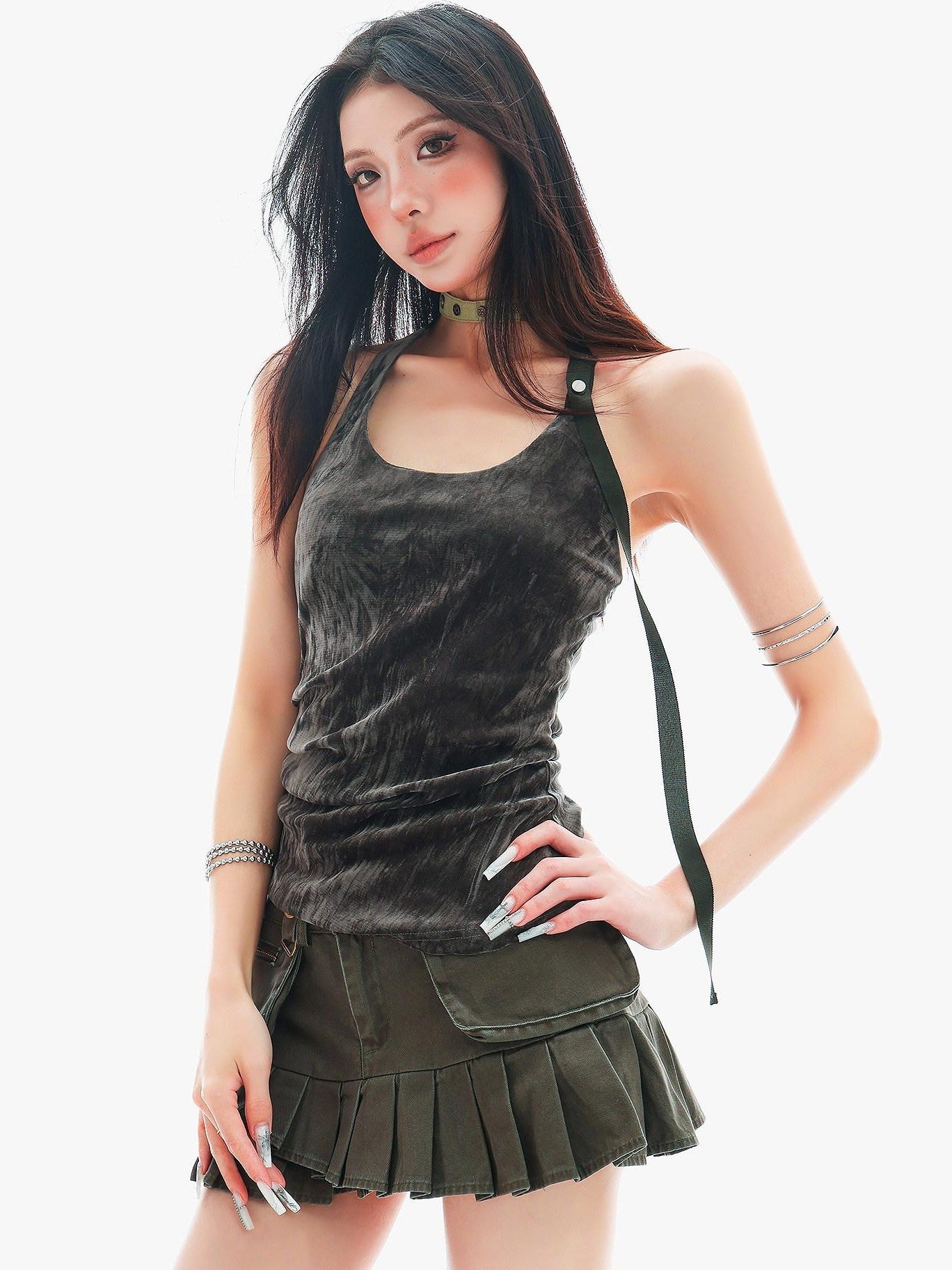 QIUQIU STUDIO Plush Backless U Neck Waist Cinch Slim Fit Women&