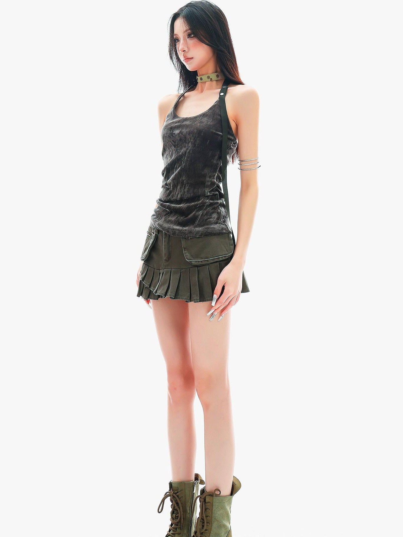 QIUQIU STUDIO Plush Backless U Neck Waist Cinch Slim Fit Women&
