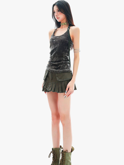 QIUQIU STUDIO Plush Backless U Neck Waist Cinch Slim Fit Women&