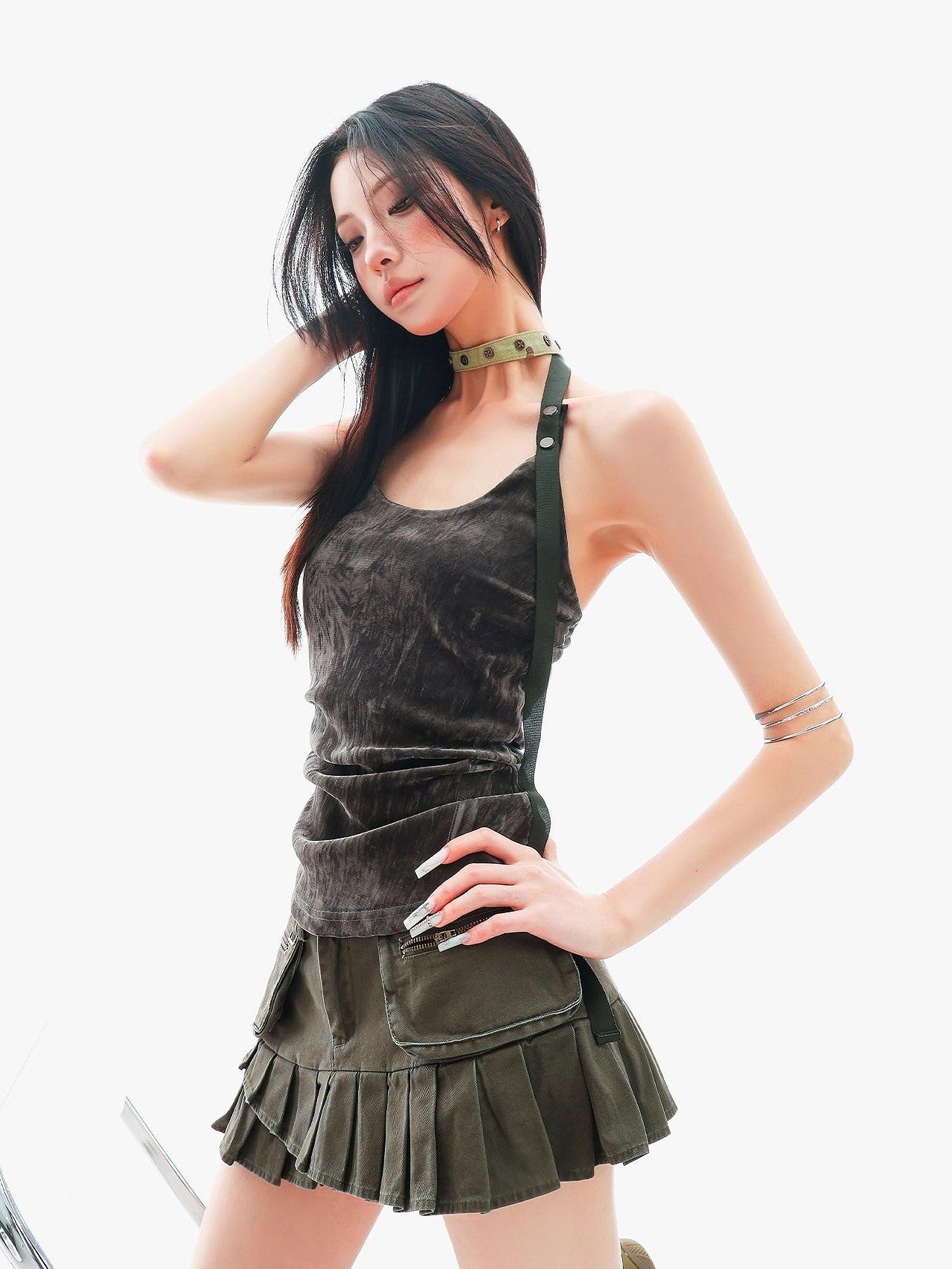 QIUQIU STUDIO Plush Backless U Neck Waist Cinch Slim Fit Women&