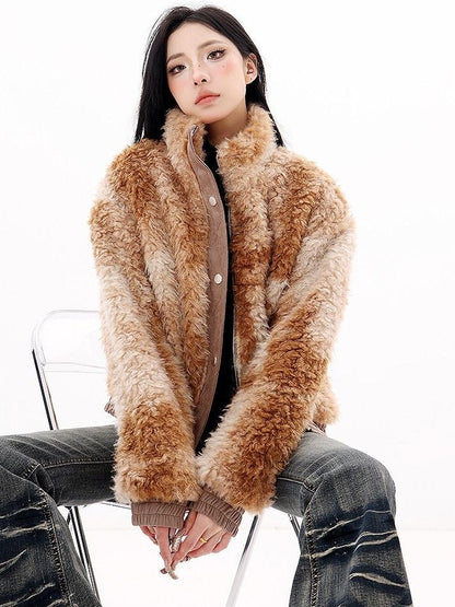 QIUQIU STUDIO Plush Floral Stand Collar Loose Fit Women&