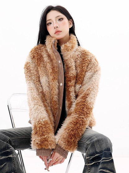 QIUQIU STUDIO Plush Floral Stand Collar Loose Fit Women&
