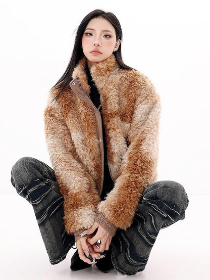 QIUQIU STUDIO Plush Floral Stand Collar Loose Fit Women&