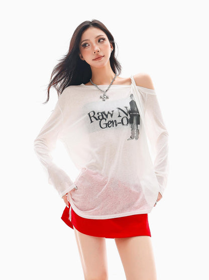 QIUQIU STUDIO Portrait Print Asymmetric Sheer Loose Women&