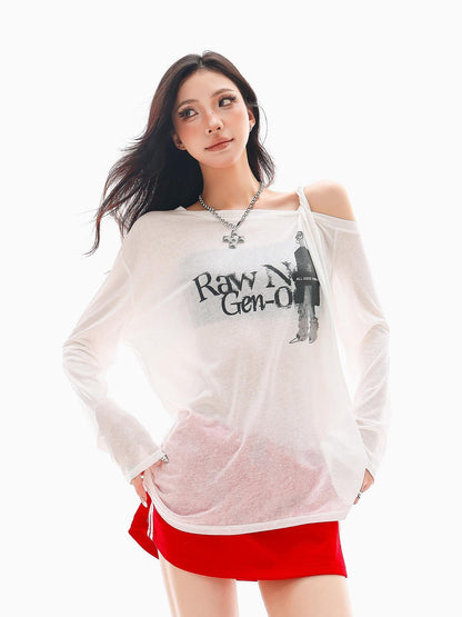 QIUQIU STUDIO Portrait Print Asymmetric Sheer Loose Women&