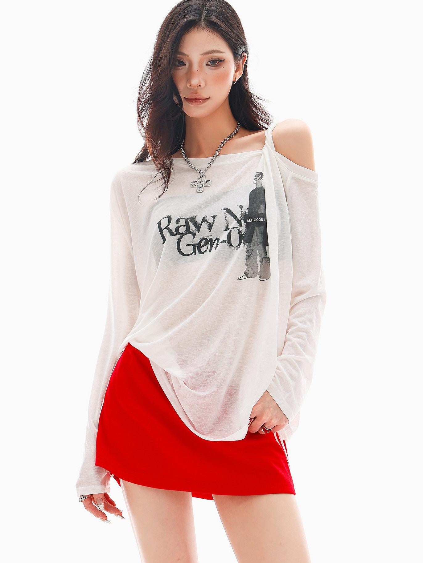 QIUQIU STUDIO Portrait Print Asymmetric Sheer Loose Women&