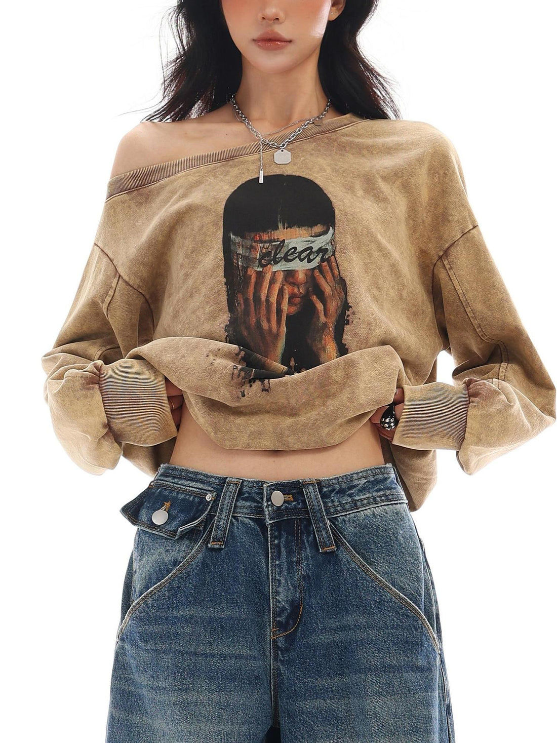 QIUQIU STUDIO Portrait Print Asymmetrical Shoulder Women&