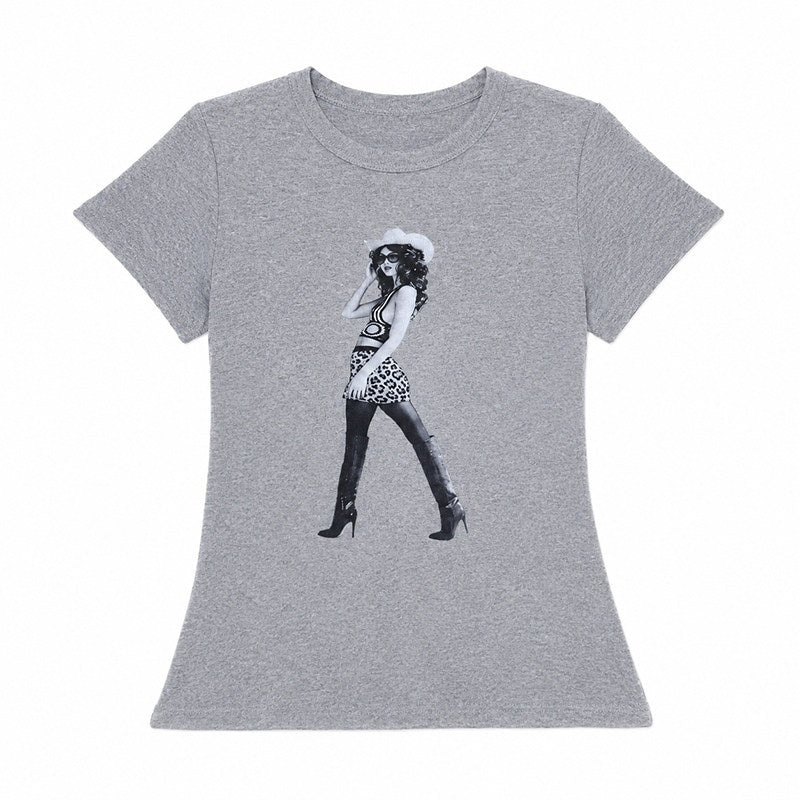 QIUQIU_STUDIO_Portrait_Print_Crew_Neck_Slim_Waist_Women&
