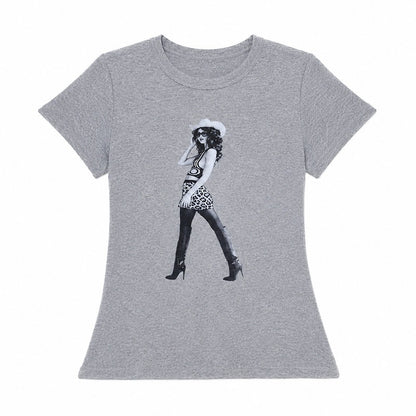 QIUQIU_STUDIO_Portrait_Print_Crew_Neck_Slim_Waist_Women&