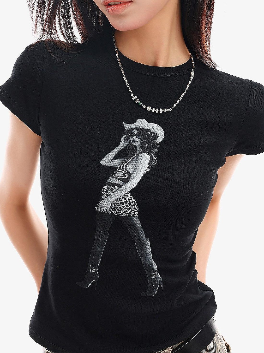 QIUQIU STUDIO Portrait Print Crew Neck Slim Waist Women&