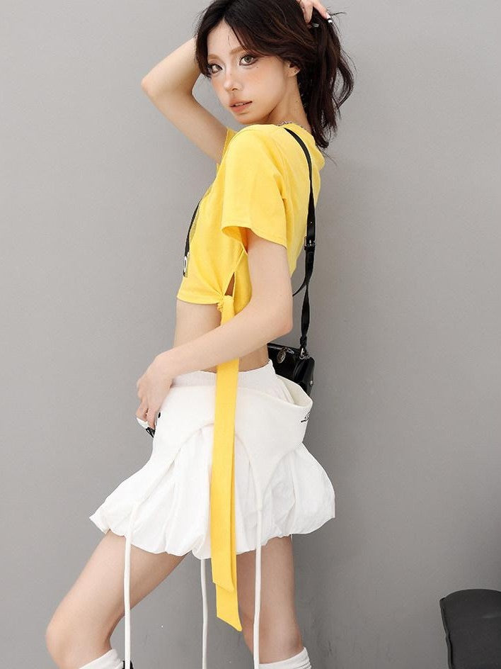 QIUQIU STUDIO Portrait Print Tie Front Round Neck Slim Fit Women&