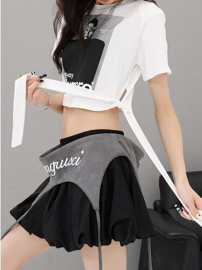 QIUQIU STUDIO Portrait Print Tie Front Round Neck Slim Fit Women&