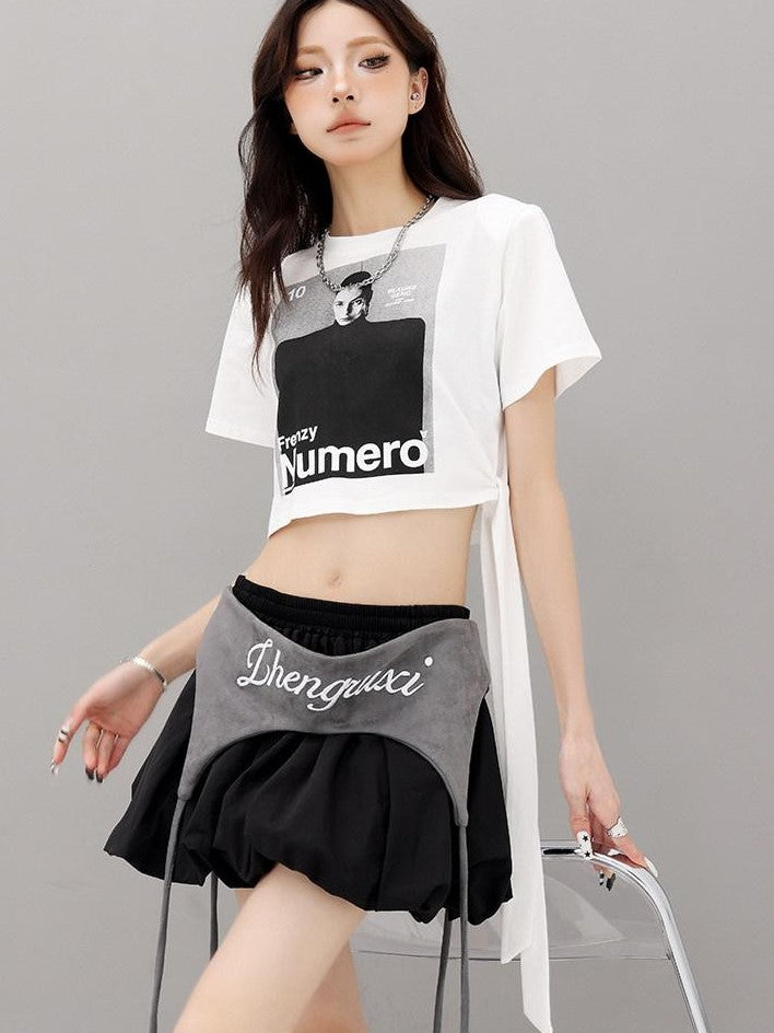 QIUQIU STUDIO Portrait Print Tie Front Round Neck Slim Fit Women&