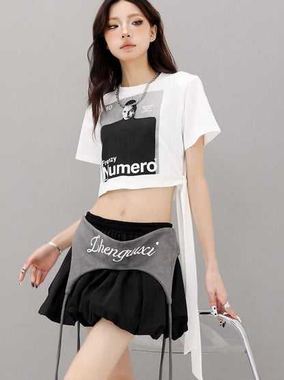 QIUQIU STUDIO Portrait Print Tie Front Round Neck Slim Fit Women&