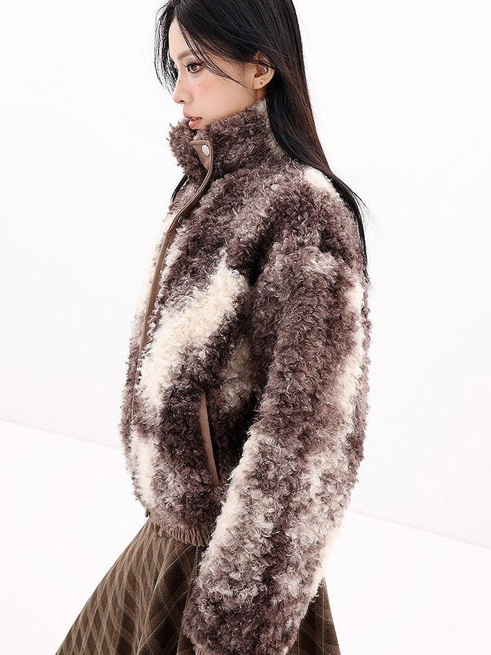 QIUQIU STUDIO Printed Cropped Stand Collar Quilted Women&