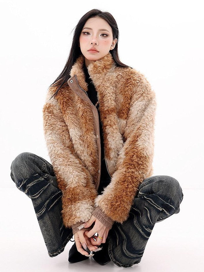 QIUQIU STUDIO Printed Cropped Stand Collar Quilted Women&