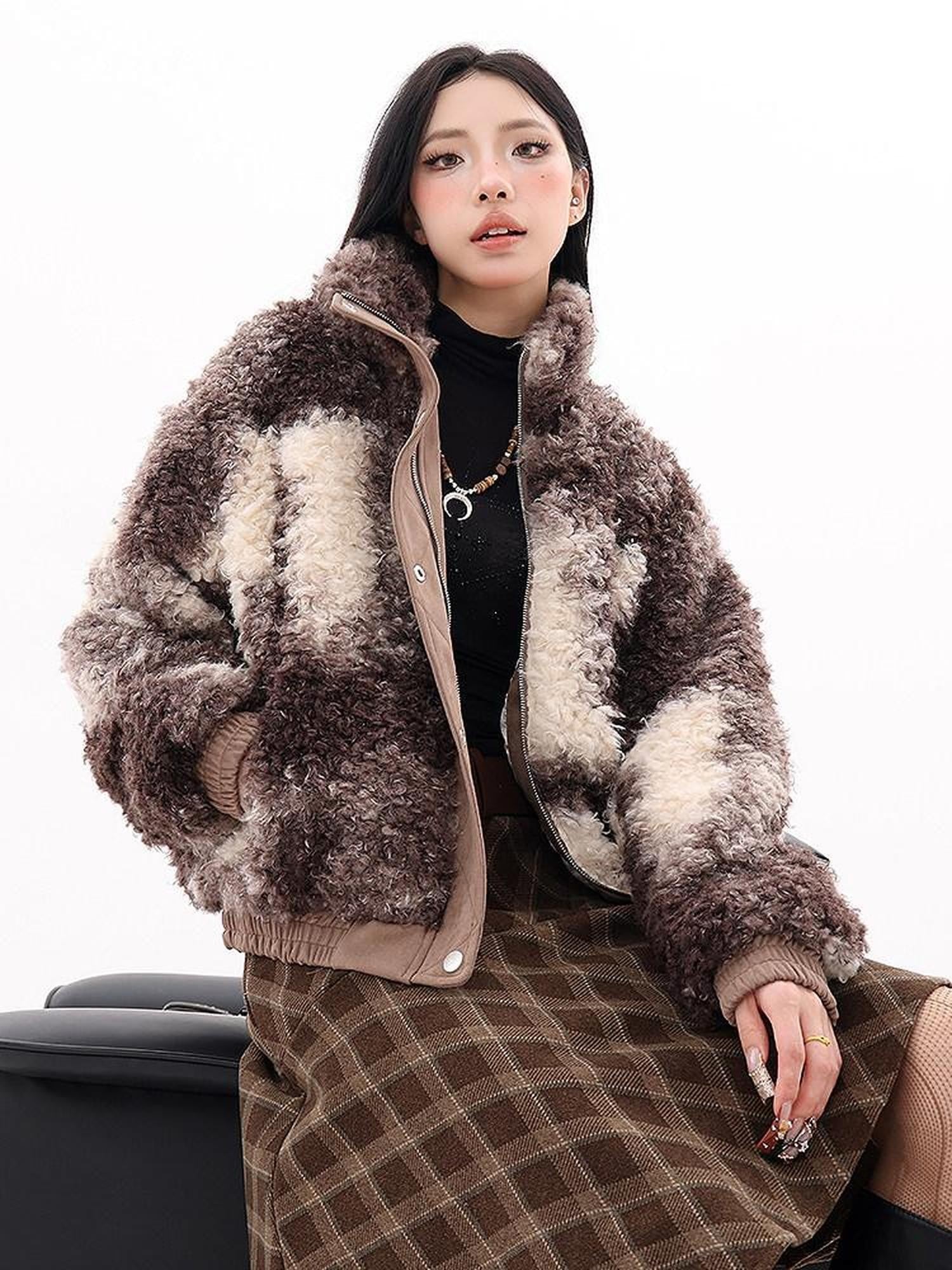 QIUQIU STUDIO Printed Cropped Stand Collar Quilted Women&